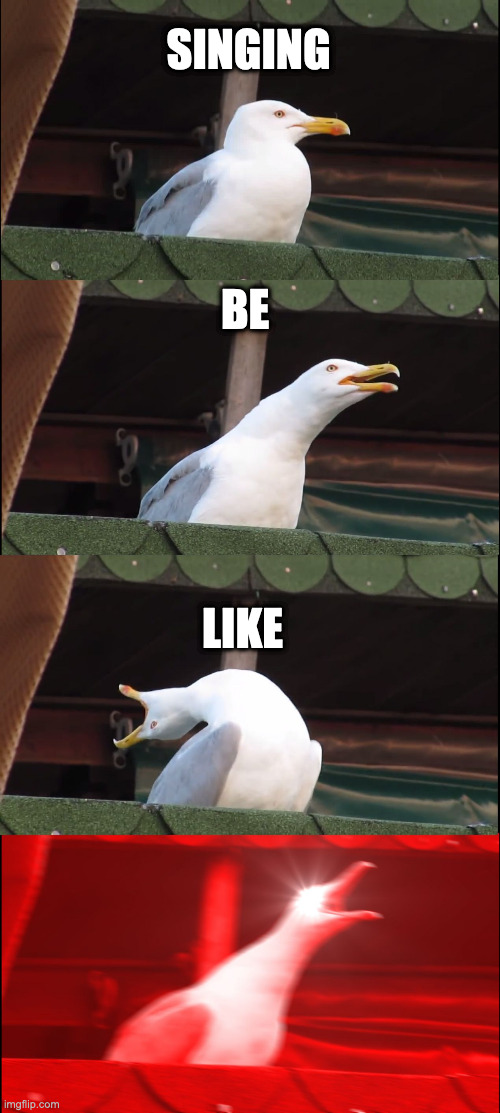 Inhaling Seagull | SINGING; BE; LIKE | image tagged in memes,inhaling seagull | made w/ Imgflip meme maker