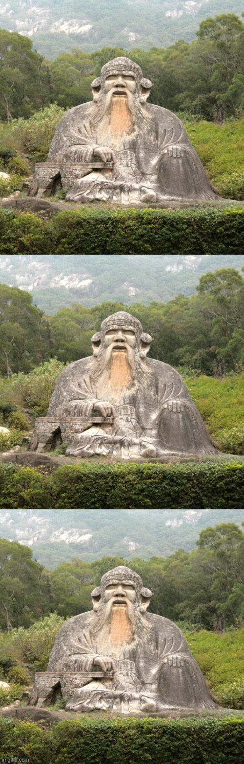 Laozi statue 3-panel Blank Meme Template