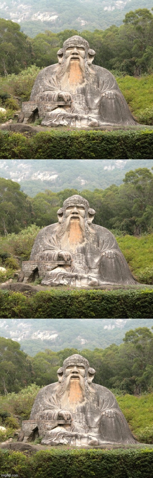Laozi statue 3-panel. For delivering esoteric pronouncements few will understand. | image tagged in laozi statue 3-panel,custom template,philosophy,memes,debate,chinese | made w/ Imgflip meme maker