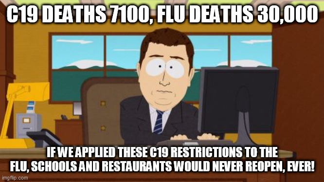 Aaaaand Its Gone | C19 DEATHS 7100, FLU DEATHS 30,000; IF WE APPLIED THESE C19 RESTRICTIONS TO THE FLU, SCHOOLS AND RESTAURANTS WOULD NEVER REOPEN, EVER! | image tagged in memes,aaaaand its gone | made w/ Imgflip meme maker
