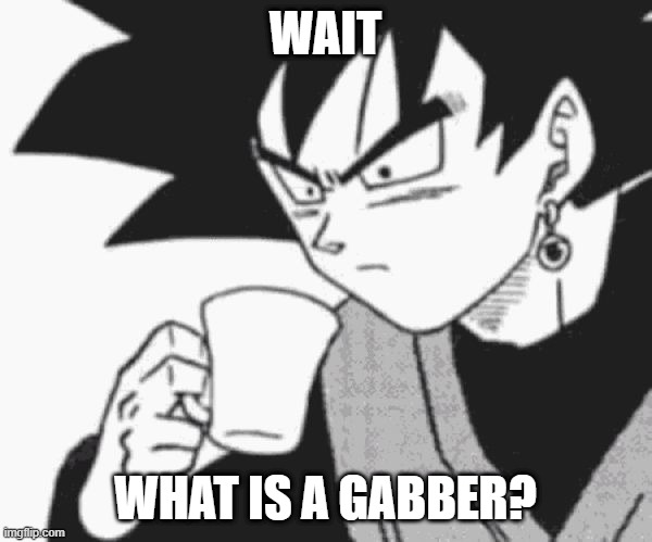Goku Black confused | WAIT WHAT IS A GABBER? | image tagged in goku black confused | made w/ Imgflip meme maker