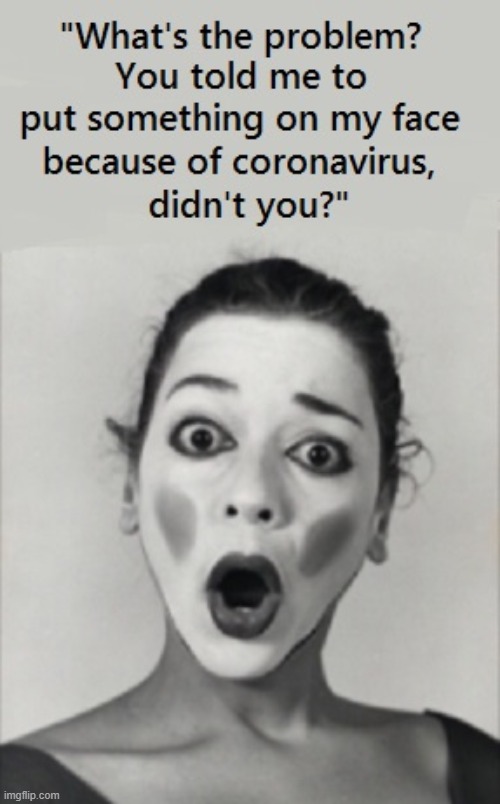 woman wearing whiteface for coronavirus | image tagged in woman,whiteface,coronavirus | made w/ Imgflip meme maker
