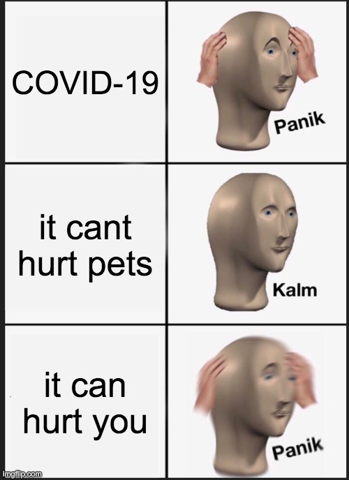 Panik Kalm Panik | COVID-19; it cant hurt pets; it can hurt you | image tagged in memes,panik kalm panik | made w/ Imgflip meme maker