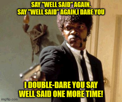 Say That Again I Dare You Meme | SAY "WELL SAID" AGAIN. SAY "WELL SAID" AGAIN,I DARE YOU; I DOUBLE-DARE YOU SAY WELL SAID ONE MORE TIME! | image tagged in memes,say that again i dare you | made w/ Imgflip meme maker