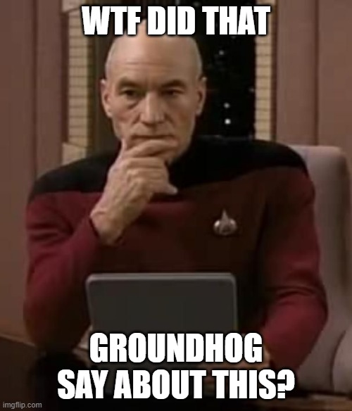 curious picard | WTF DID THAT; GROUNDHOG SAY ABOUT THIS? | image tagged in curious picard | made w/ Imgflip meme maker