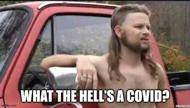 almost politically correct redneck | WHAT THE HELL'S A COVID? | image tagged in almost politically correct redneck | made w/ Imgflip meme maker