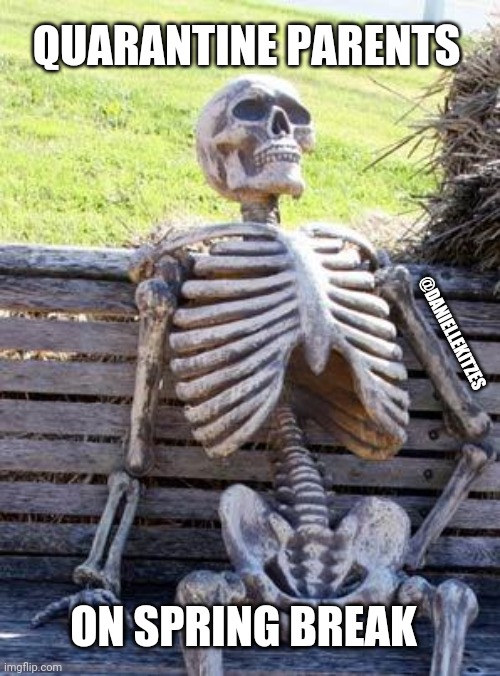 Waiting Skeleton Meme | QUARANTINE PARENTS; @DANIELLEKITZES; ON SPRING BREAK | image tagged in memes,waiting skeleton | made w/ Imgflip meme maker