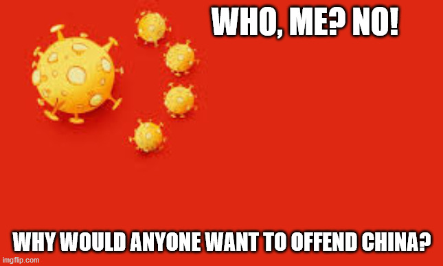 WHO, ME? NO! WHY WOULD ANYONE WANT TO OFFEND CHINA? | made w/ Imgflip meme maker