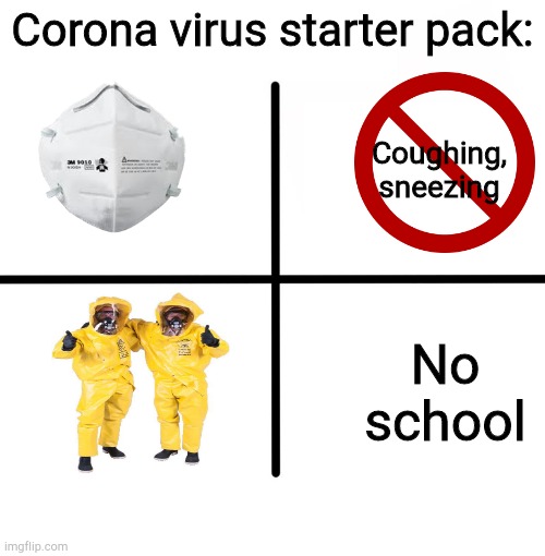 Blank Starter Pack Meme | Corona virus starter pack:; Coughing, sneezing; No school | image tagged in memes,blank starter pack | made w/ Imgflip meme maker