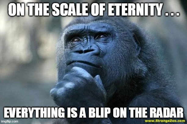 Deep Thoughts | ON THE SCALE OF ETERNITY . . . EVERYTHING IS A BLIP ON THE RADAR | image tagged in deep thoughts | made w/ Imgflip meme maker