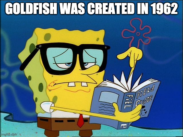 Spongebob nerd | GOLDFISH WAS CREATED IN 1962 | image tagged in spongebob nerd | made w/ Imgflip meme maker