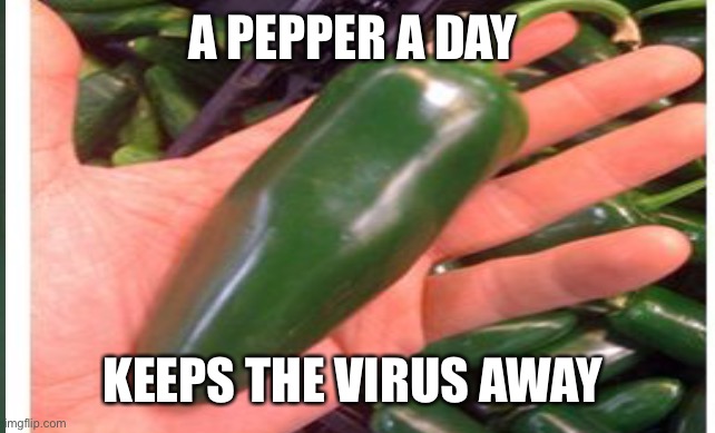 A PEPPER A DAY; KEEPS THE VIRUS AWAY | image tagged in coronavirus | made w/ Imgflip meme maker