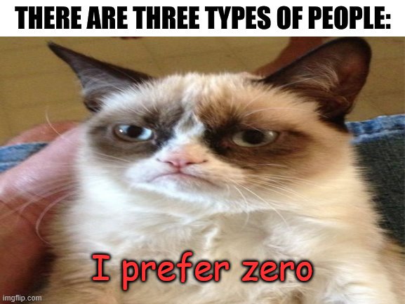 I prefer zero | image tagged in there are three types of people in this world,grumpy cat,angery,memes,funny memes,funny | made w/ Imgflip meme maker