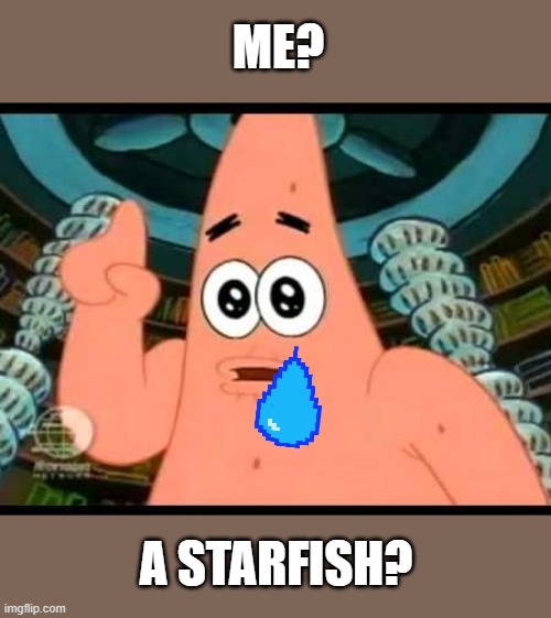 Patrick Says | ME? A STARFISH? | image tagged in memes,patrick says | made w/ Imgflip meme maker