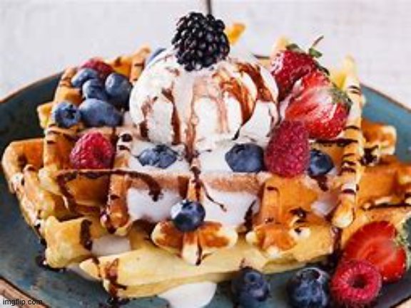 Ice-cream on waffles (I had something like this once) | image tagged in foodz,ice cream,waffles | made w/ Imgflip meme maker