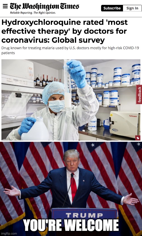 YOU'RE WELCOME | image tagged in donald trump,coronavirus | made w/ Imgflip meme maker