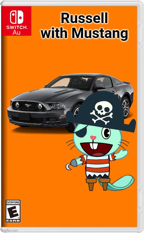 Russell with Mustang | Russell with Mustang | image tagged in switch au template,happy tree friends | made w/ Imgflip meme maker