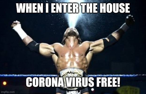 WHEN I ENTER THE HOUSE; CORONA VIRUS FREE! | image tagged in covid-19,coronavirus,funny,memes,pro wrestling | made w/ Imgflip meme maker