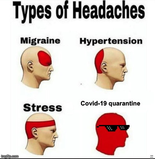 Headaches | Covid-19 quarantine; Covid-19 quarantine | image tagged in types of headaches meme | made w/ Imgflip meme maker