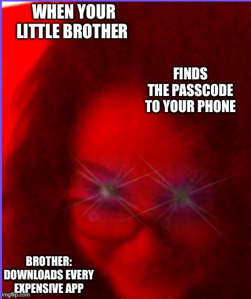 WHEN YOUR LITTLE BROTHER; FINDS THE PASSCODE TO YOUR PHONE; BROTHER: DOWNLOADS EVERY EXPENSIVE APP | made w/ Imgflip meme maker