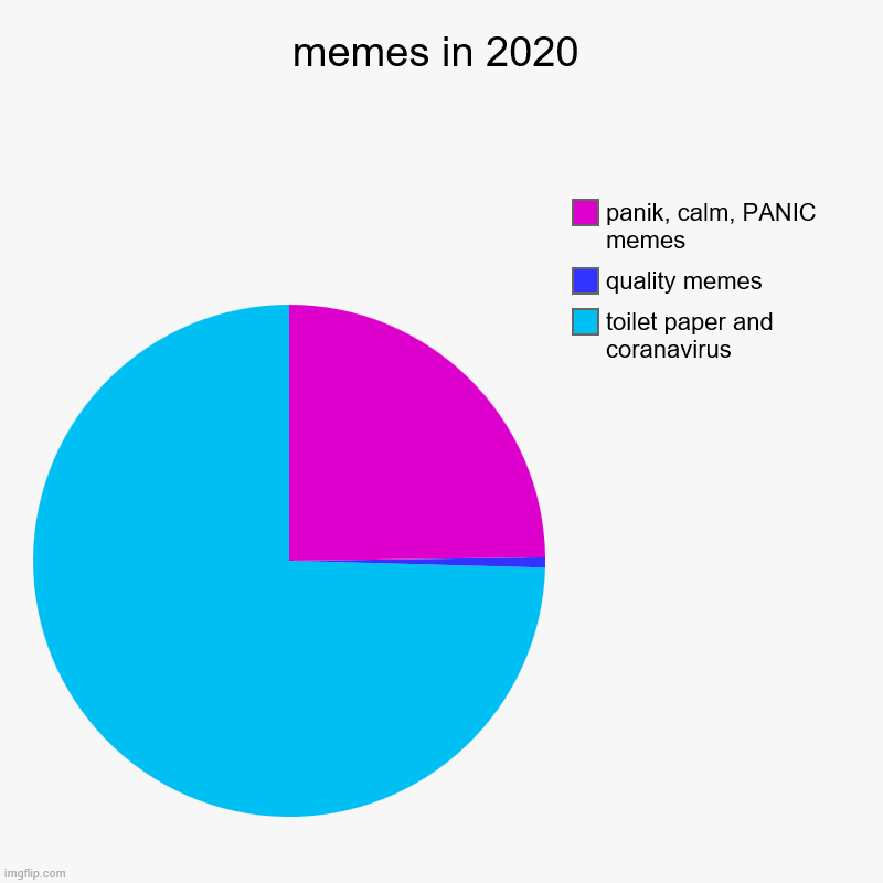 memes in 2020 | toilet paper and coranavirus, quality memes, panik, calm, PANIC memes | image tagged in charts,pie charts | made w/ Imgflip chart maker