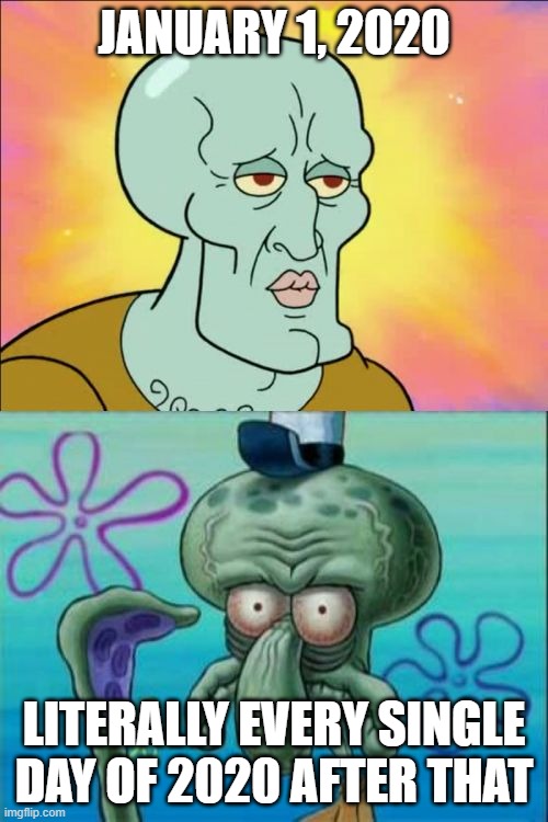 Squidward Meme | JANUARY 1, 2020; LITERALLY EVERY SINGLE DAY OF 2020 AFTER THAT | image tagged in memes,squidward | made w/ Imgflip meme maker