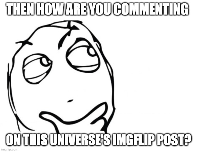 hmmm | THEN HOW ARE YOU COMMENTING ON THIS UNIVERSE'S IMGFLIP POST? | image tagged in hmmm | made w/ Imgflip meme maker