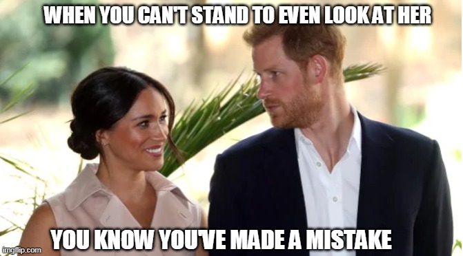 WHEN YOU CAN'T STAND TO EVEN LOOK AT HER; YOU KNOW YOU'VE MADE A MISTAKE | image tagged in british royals | made w/ Imgflip meme maker