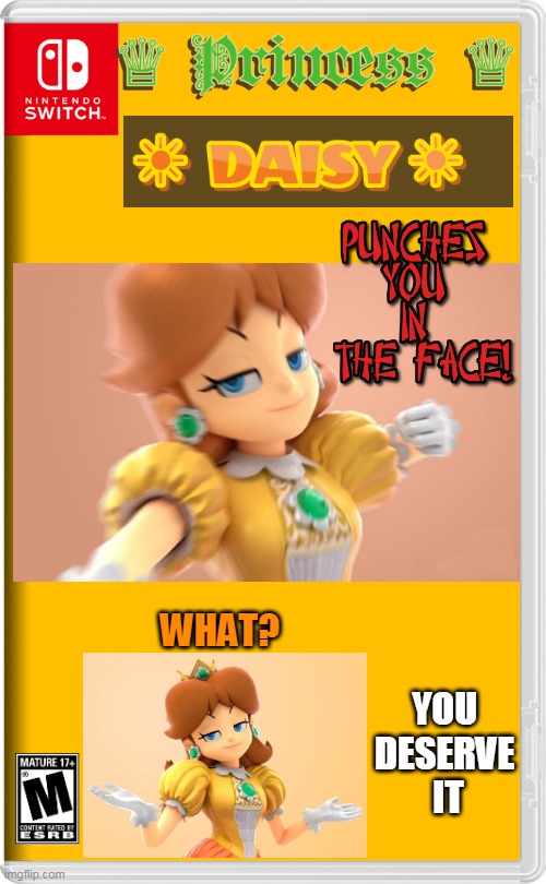 Nintendo Switch | YOU 
DESERVE 
IT; WHAT? | image tagged in nintendo switch,princess,daisy,face punch,fake switch games,princess daisy | made w/ Imgflip meme maker