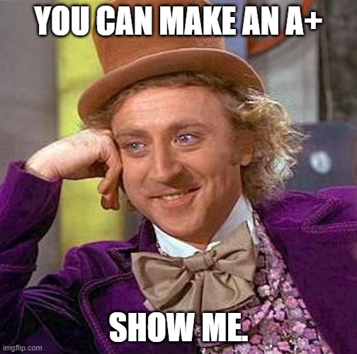 Creepy Condescending Wonka |  YOU CAN MAKE AN A+; SHOW ME. | image tagged in memes,creepy condescending wonka | made w/ Imgflip meme maker