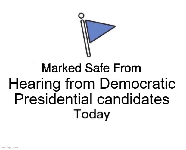 It's a Great Day | Hearing from Democratic Presidential candidates | image tagged in memes,marked safe from | made w/ Imgflip meme maker