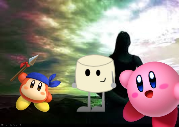 Just a wholesome selfie of Kirby, Bandana Dee and my BFDI OC Mixmellow | image tagged in kirby,bandana dee,mixmellow,selfie,memes | made w/ Imgflip meme maker