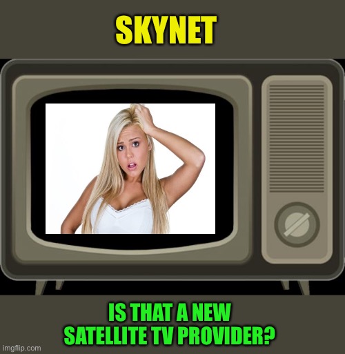 retro tv | SKYNET IS THAT A NEW SATELLITE TV PROVIDER? | image tagged in retro tv | made w/ Imgflip meme maker