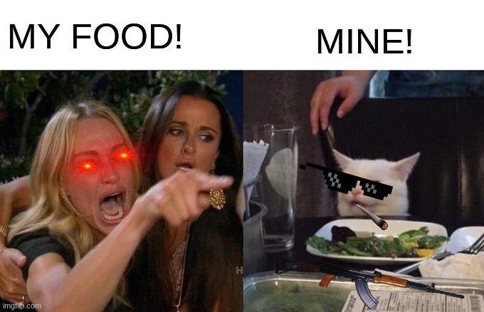 Woman Yelling At Cat | MY FOOD! MINE! | image tagged in memes,woman yelling at cat | made w/ Imgflip meme maker