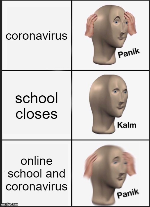 Panik Kalm Panik | coronavirus; school closes; online school and coronavirus | image tagged in memes,panik kalm panik | made w/ Imgflip meme maker