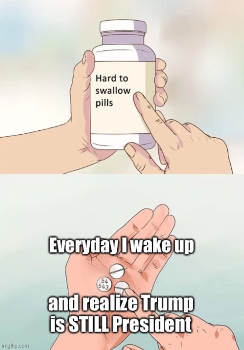 Hardest pill to swallow | image tagged in hard to swallow pills,everyday,trump,this is not okie dokie,but why | made w/ Imgflip meme maker