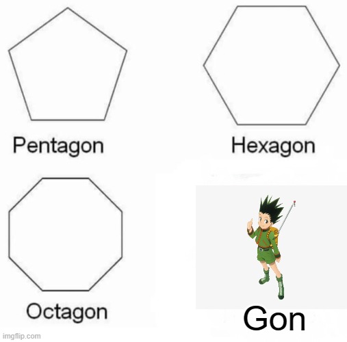 Gon Freecss | Gon | image tagged in hunter x hunter,hunter,anime meme,anime,funny,pentagon hexagon octagon | made w/ Imgflip meme maker