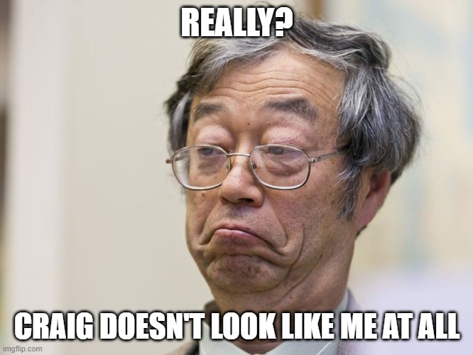 satoshi | REALLY? CRAIG DOESN'T LOOK LIKE ME AT ALL | image tagged in satoshi | made w/ Imgflip meme maker