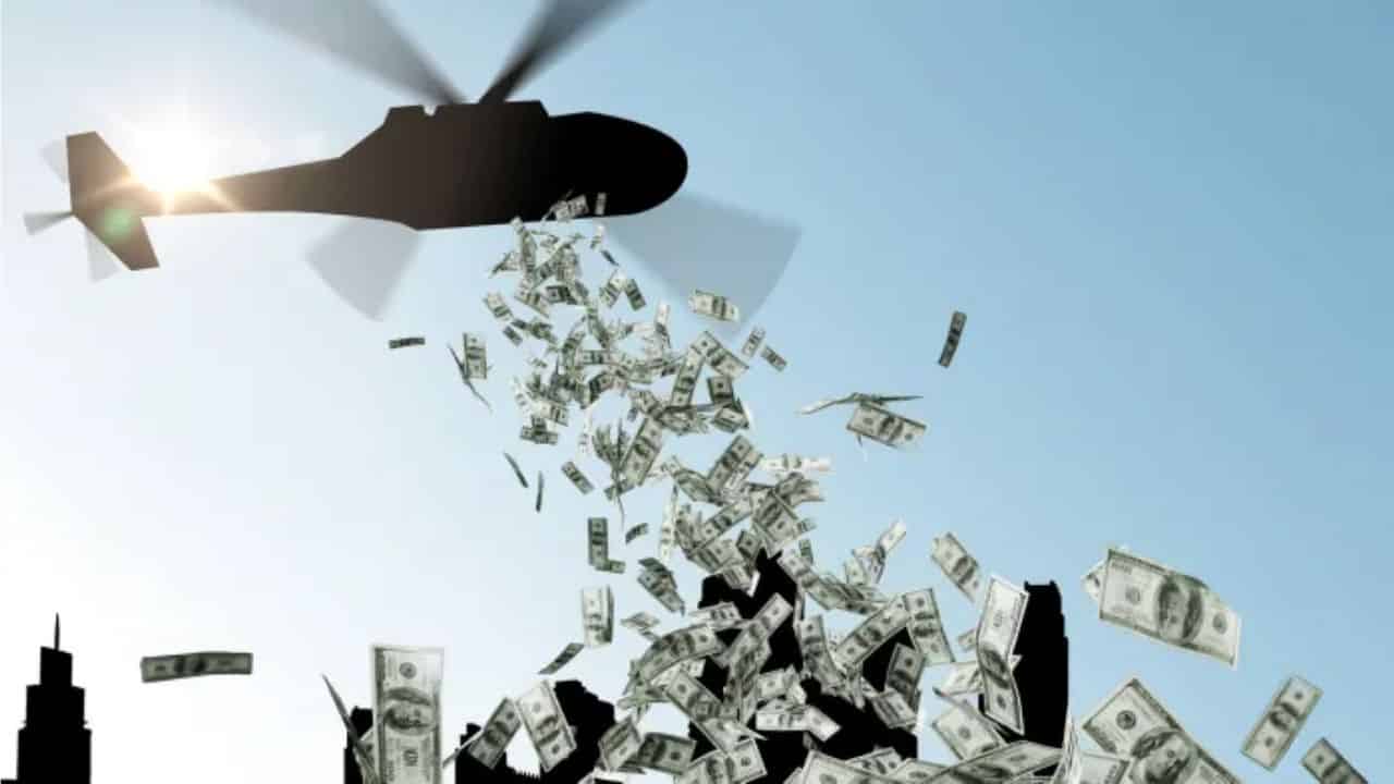 Helicopter money over city Blank Meme Template
