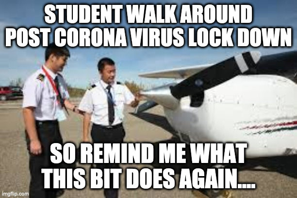 Walk around | STUDENT WALK AROUND POST CORONA VIRUS LOCK DOWN; SO REMIND ME WHAT THIS BIT DOES AGAIN.... | image tagged in flying,pilot | made w/ Imgflip meme maker