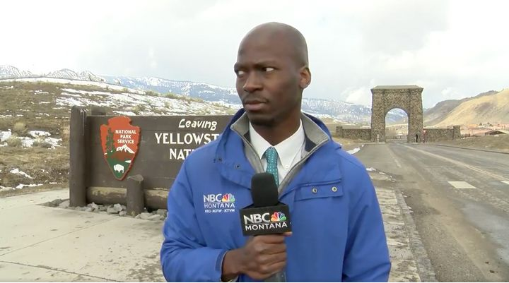 High Quality Reporter looking at bison Blank Meme Template