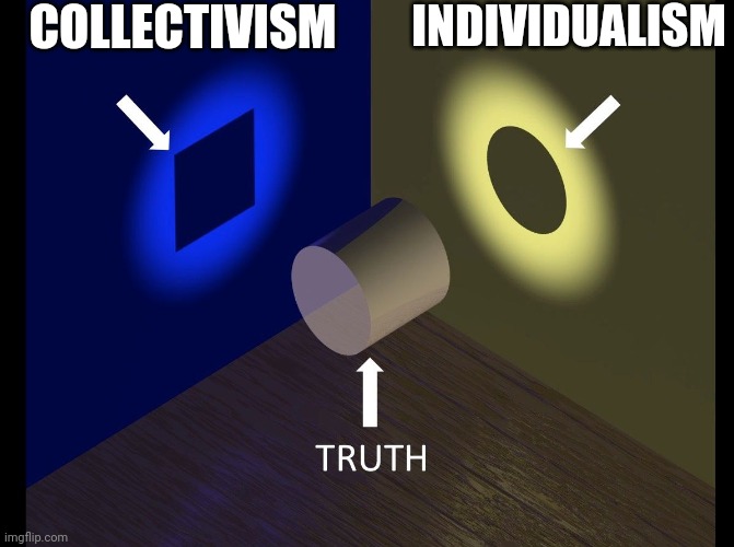 Which one do you agree with? | COLLECTIVISM; INDIVIDUALISM | image tagged in truth cylinder | made w/ Imgflip meme maker