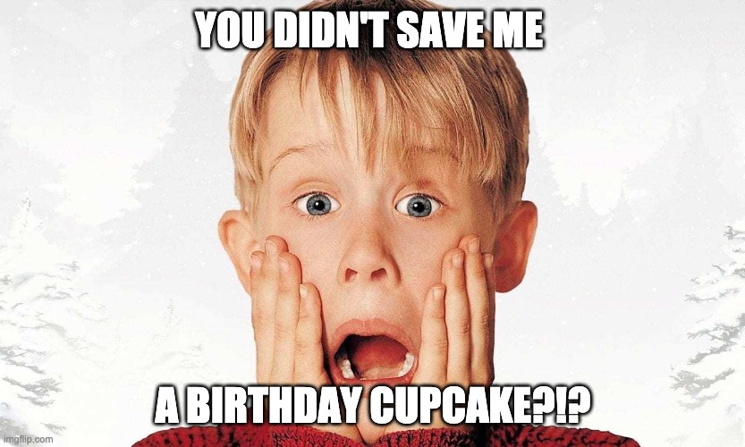 YOU DIDN'T SAVE ME; A BIRTHDAY CUPCAKE?!? | image tagged in memes | made w/ Imgflip meme maker