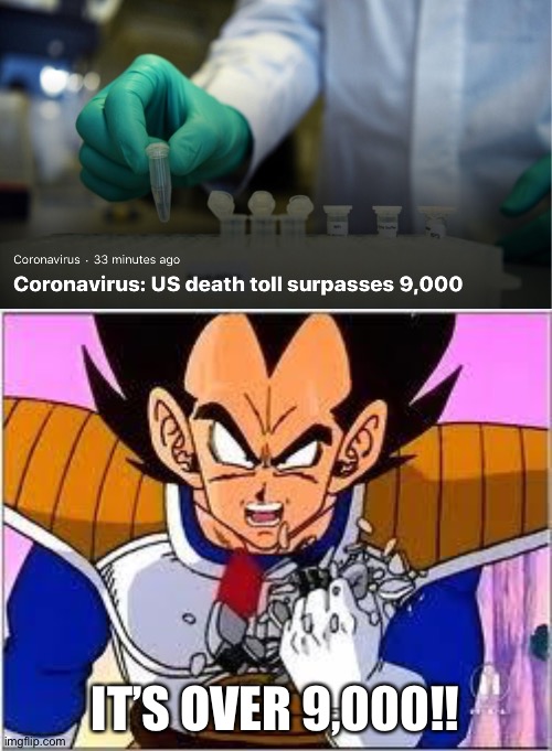 It had to happen at some point | IT’S OVER 9,000!! | image tagged in its over 9000,memes,coronavirus,covid-19,coronavirus meme | made w/ Imgflip meme maker