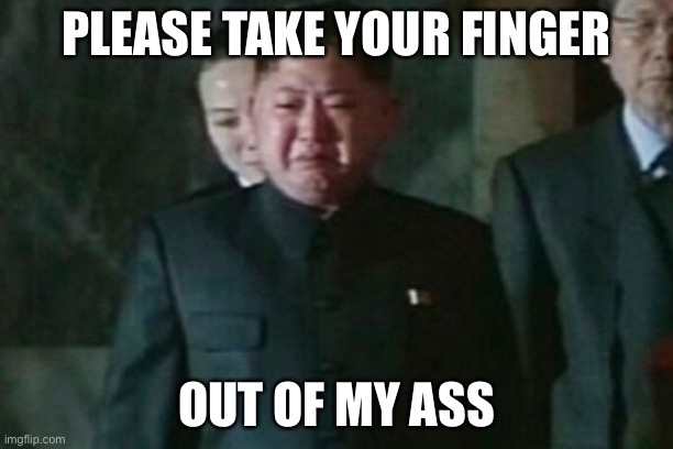 Kim Jong Un Sad Meme | PLEASE TAKE YOUR FINGER; OUT OF MY ASS | image tagged in memes,kim jong un sad | made w/ Imgflip meme maker