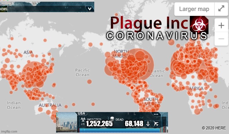 Plague Inc Coronavirus 4/5/2020 | C O R O N A V I R U S; 1,252,265          68,148 | image tagged in plague inc,coronavirus,covid-19 | made w/ Imgflip meme maker