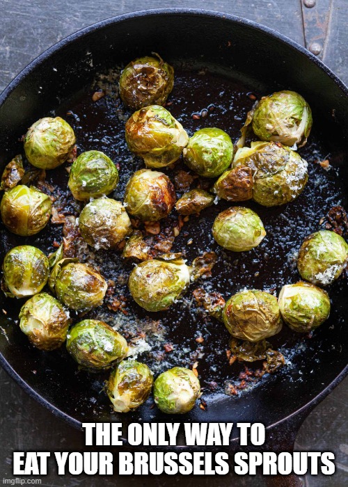 Makes Em Taste Great | THE ONLY WAY TO EAT YOUR BRUSSELS SPROUTS | image tagged in food | made w/ Imgflip meme maker