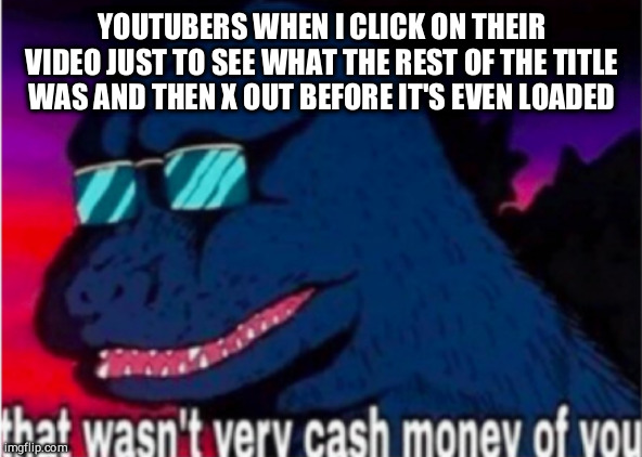 That wasn't very cash money of you | YOUTUBERS WHEN I CLICK ON THEIR VIDEO JUST TO SEE WHAT THE REST OF THE TITLE WAS AND THEN X OUT BEFORE IT'S EVEN LOADED | image tagged in that wasn't very cash money of you | made w/ Imgflip meme maker