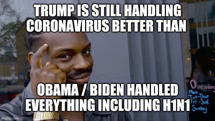 Roll Safe Think About It Meme | TRUMP IS STILL HANDLING CORONAVIRUS BETTER THAN OBAMA / BIDEN HANDLED EVERYTHING INCLUDING H1N1 | image tagged in memes,roll safe think about it | made w/ Imgflip meme maker