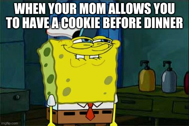 Don't You Squidward | WHEN YOUR MOM ALLOWS YOU TO HAVE A COOKIE BEFORE DINNER | image tagged in memes,don't you squidward | made w/ Imgflip meme maker